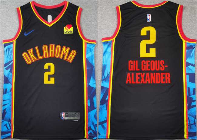 Men%27s Oklahoma City Thunder #2 Shai Gilgeous-Alexander Black 2024-25 City Edition Stitched Basketball Jersey->minnesota timberwolves->NBA Jersey